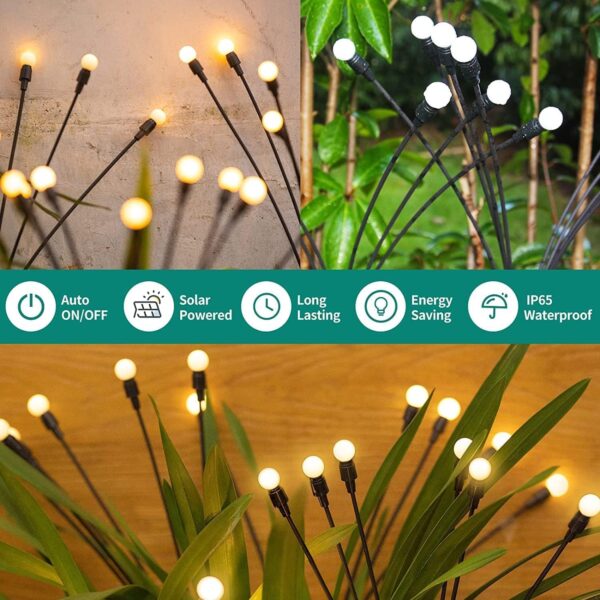 Best Diwali decoration Solar 8 LED Firefly garden light waterproof Auto on night day off best garden decoration light for your balconey,plant,garden decoration best item (warm yellow) (1)
