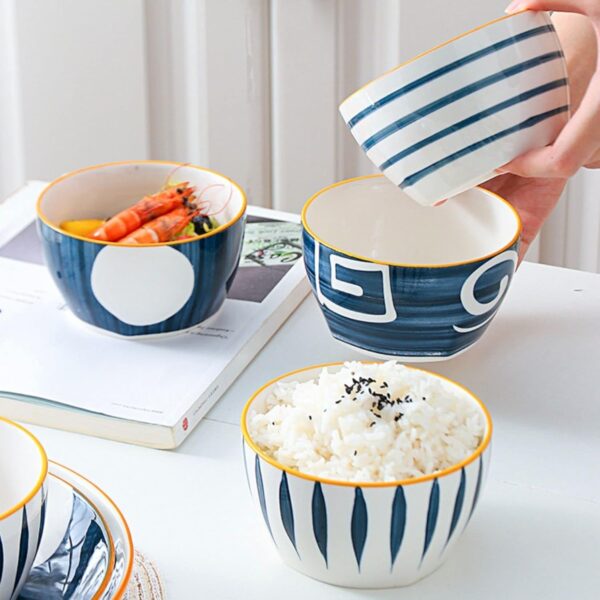 Nestasia 350ml Ceramic Bowl Set of 4 – Microwave & Dishwasher Safe, BPA & Lead-Free Dinner Bowls for Snacks, Rice, Dal, Fruits, Salad | Elegant White & Blue Serving Bowls, Gift-Pack Ideal for Gifting