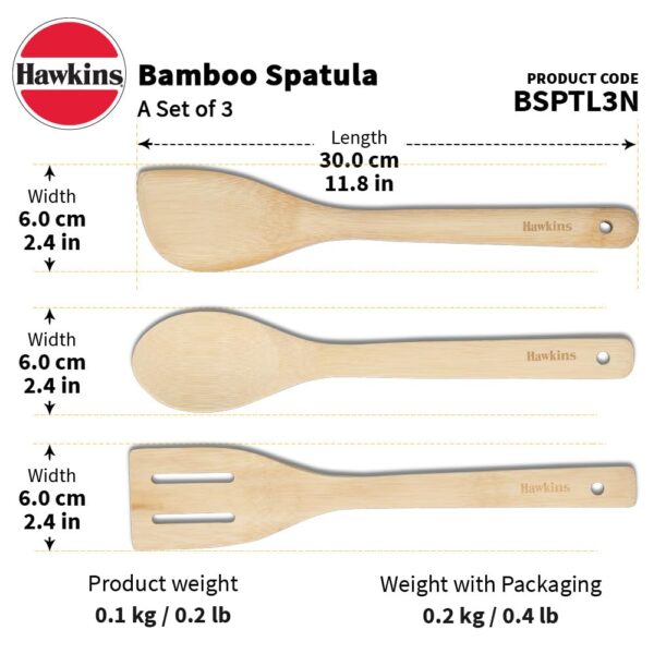 Hawkins Bamboo Spatula Set of 3, Natural Handmade Bamboo Spatulas, Kitchen Tools, Ladles, Turners, Flippers, Scrappers, Servers for Nonstick Cookware (BSPTL3)