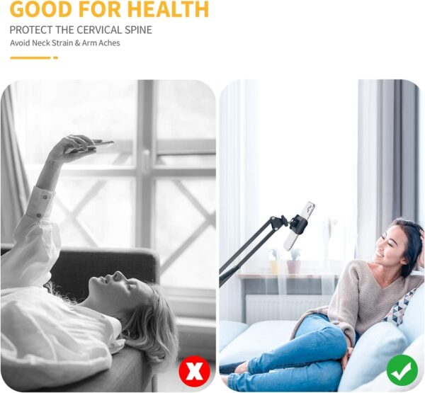 Sounce Lightweight Tabletop Stand Phone Holder, Metal Long Lazy Arm and Bracket for All Mobile for Video Recording, Streaming Video, Office, Compatible Upto 4-7 Inches [Black]