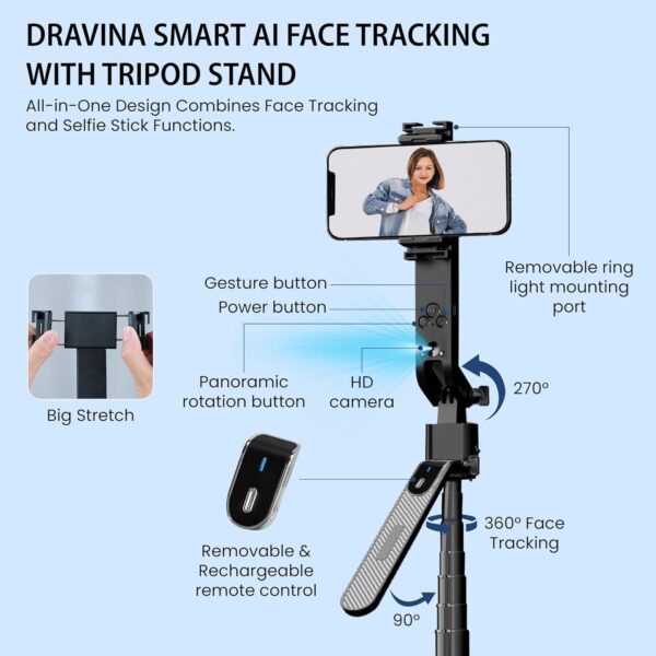 1774618685_Q185-Auto-Face-Tracking-AI-Gimbal-Selfie-Stick-Tripod-StandDetachable-Bluetooth-Remote-Compatible-for-iPhoneAndroid-Best-for-VloggingPhoto-Shoot-Q185-AUTO-FACE-Tracking-Selfie-Stick.jpg Q185 Auto Face Tracking AI Gimbal Selfie Stick Tripod Stand,Detachable Bluetooth Remote Compatible for iPhone/Android, Best for Vlogging/Photo Shoot (Q185 AUTO FACE Tracking Selfie Stick)