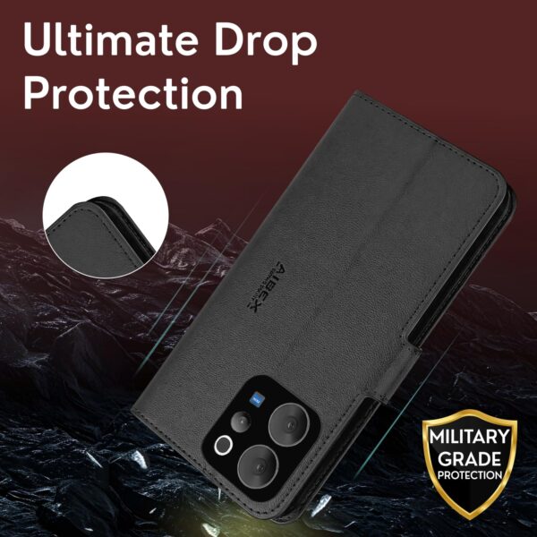 AIBEX ® Compatible for Vivo V70 5G / Vivo V70 Elite 5G Flip Cover Leather Finish | Inside TPU with Card Pockets | Wallet Stand | Complete Protection Flip Case Black