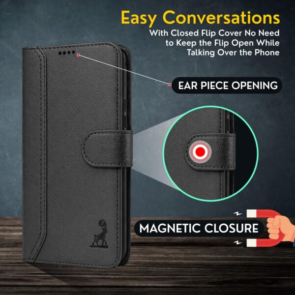 AIBEX ® Compatible for Vivo V70 5G / Vivo V70 Elite 5G Flip Cover Leather Finish | Inside TPU with Card Pockets | Wallet Stand | Complete Protection Flip Case Black