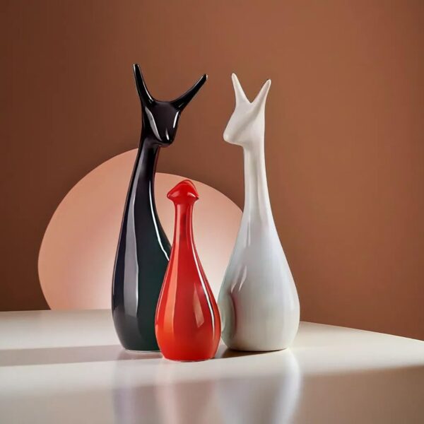 Premium Deer Family Set of 3 Showpiece | Decorative Statues for Home Decor | Ceramics Showpiece for Living Room | showpiece Sculptures Animal Figurine | House Warming Gift size-7x7x25 cm