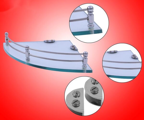 Glass Corner Shelf for Bathroom and Kitchen Shelf Bathroom Accessories | Kitchen Shelves | Wall Shelf | Storage Shelf | Glass Shelves - 7.5 X 7.5 Inches (Pack of 1, Transparent)