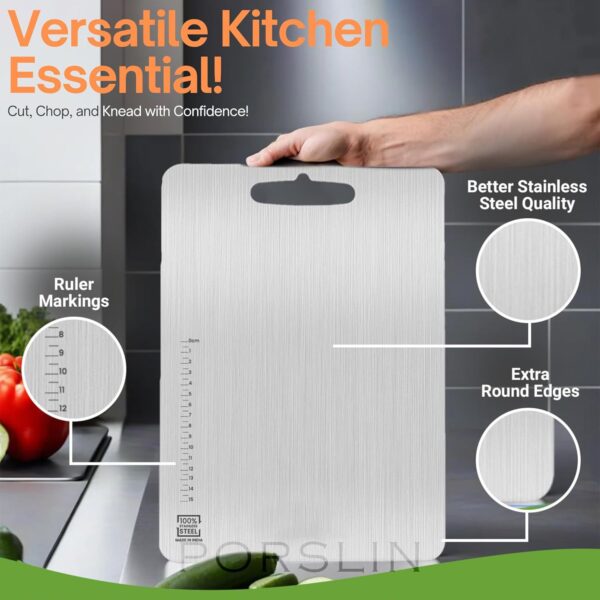 Porslin by Philips Stainless Steel Chopping Board, Chopping Board Steel Vegetable Cutting Board Steel for Kitchen Use, SS Chopper Board, Metal Cutter Board 31 X 21cm, Premium, Heavy Duty
