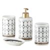 Kookee Ceramic Bathroom Set – Stylish 4 Piece Bath Accessories Kit with Soap Dispenser, Toothbrush Holder, Tumbler & Soap Dish – Modern & Designer Decor for Home & Guest Bathrooms, White/Black (5750)