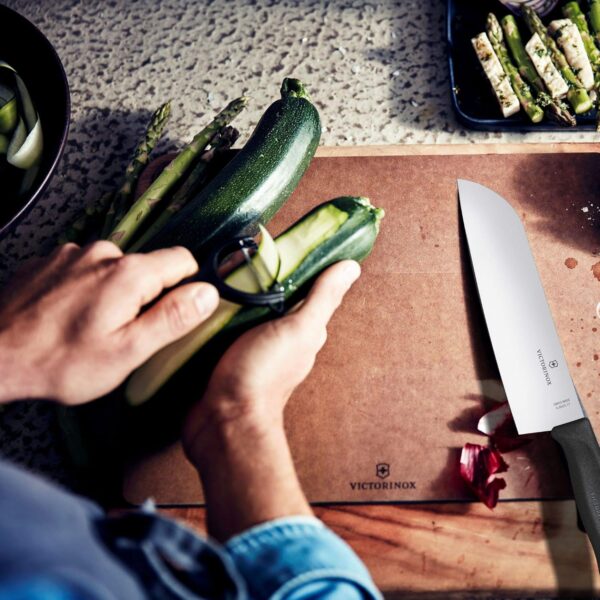 Victorinox Stainless Steel Chef Knife, Swiss Classic, 17 cm Stamped Santoku Knife for Professional and Household Kitchen, Black, Swiss Made