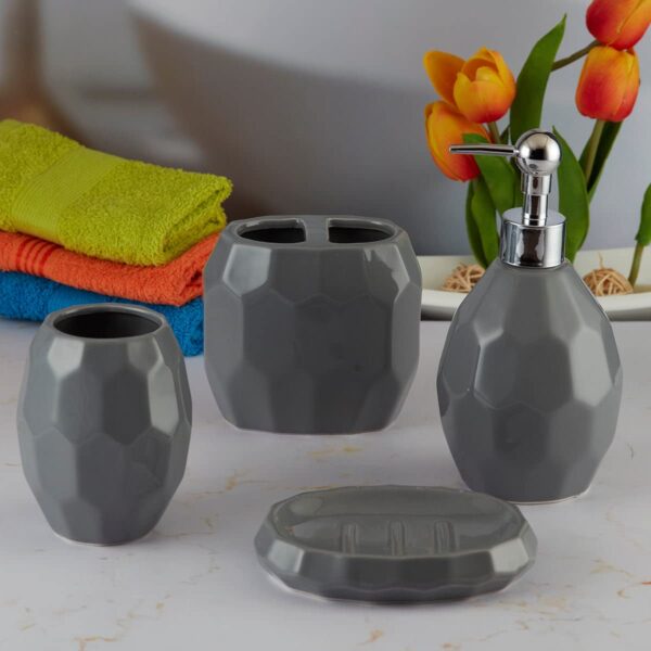 1774642053_Kookee-Ceramic-Bathroom-Set-–-Stylish-4-Piece-Bath-Accessories-Kit-with-Soap-Dispenser-Toothbrush-Holder-Tumbler-Soap-Dish-–-Modern-Designer-Decor-for-Home-Guest-Bathrooms-Grey-8105.jpg Kookee Ceramic Bathroom Set – Stylish 4 Piece Bath Accessories Kit with Soap Dispenser, Toothbrush Holder, Tumbler & Soap Dish – Modern & Designer Decor for Home & Guest Bathrooms, Grey (8105)