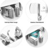 Broom Mop Holder Wall Mount Stainless Steel Wall Mounted Storage Organizer Heavy Duty Tools Hanger with 3 Racks 4 Hooks for Kitchen Bathroom Closet Garage Office Garden-1Pc, Hanging Shelves