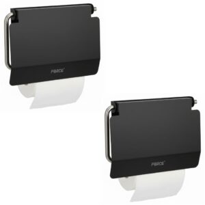 Force Stainless Steel Toilet Paper Roll Holder | Wall-Mounted Bathroom Tissue Holder | Rust-Proof & Corrosion-Resistant | Space-Saving Durable Bathroom & Basin Accessory Black (Pack 2)