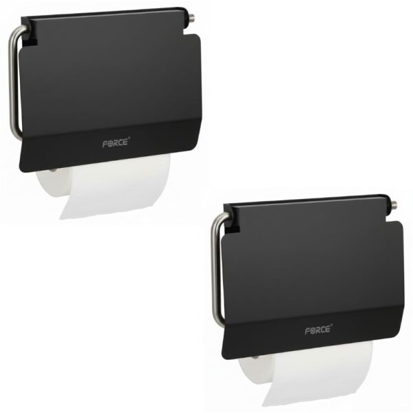 Force Stainless Steel Toilet Paper Roll Holder | Wall-Mounted Bathroom Tissue Holder | Rust-Proof & Corrosion-Resistant | Space-Saving Durable Bathroom & Basin Accessory Black (Pack 2)