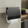 Force Stainless Steel Toilet Paper Roll Holder | Wall-Mounted Bathroom Tissue Holder | Rust-Proof & Corrosion-Resistant | Space-Saving Durable Bathroom & Basin Accessory Black (Pack 2)