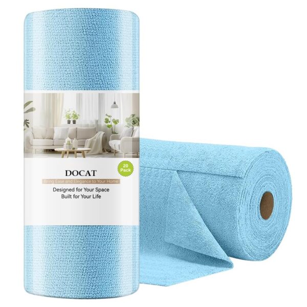 DOCAT Microfiber Cleaning Cloth Roll 25x25 cm, Reusable and Washable DOCAT Microfiber Cleaning Cloth Roll 25x25 cm, Reusable and Washable Tear-Away Kitchen Towel Roll, Very Soft Cleaning Cloths for Home, Kitchen, Office, Electronics, Car Cleaning (Blue, 20 Pack)