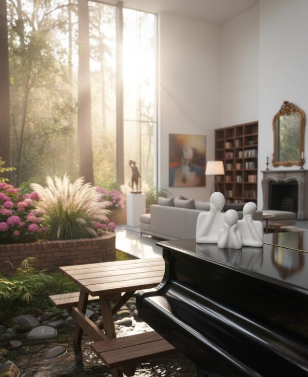 Couple Family Statue | Ceramic Thinker Sculpture | Home Decor Items for Living Room Show Piece | Table Artifact (White | Set of 3), People