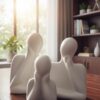 Couple Family Statue | Ceramic Thinker Sculpture | Home Decor Items for Living Room Show Piece | Table Artifact (White | Set of 3), People