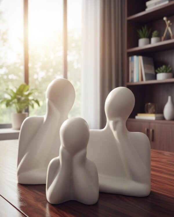 Couple Family Statue | Ceramic Thinker Sculpture | Home Decor Items for Living Room Show Piece | Table Artifact (White | Set of 3), People