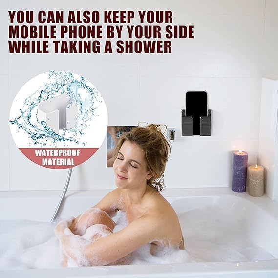 EDNITA Mobile Holder for Wall | Phone Stand with Self Adhesive Phone Holder for Shower, Multi-Functional Storage Holder, Bedside Fixed Rack, Bedroom, Office Accessories (Pack-1 White)