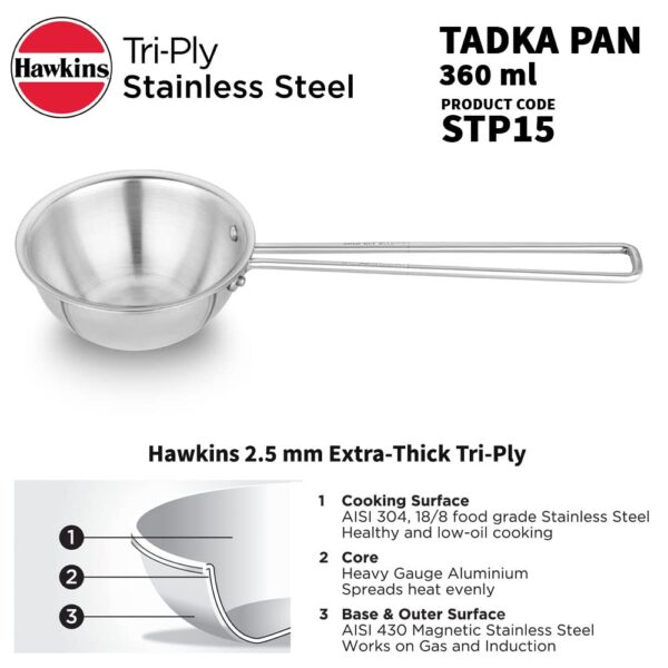 1774659076_Hawkins-1.5-Cup-Tadka-Pan-360-ml-Triply-Stainless-Steel-Pan-Silver-STP15.jpg Hawkins 1.5 Cup Tadka Pan, 360 ml Triply Stainless Steel Pan, Silver (STP15)