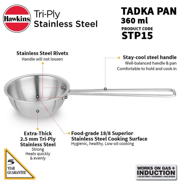 1774659077_Hawkins-1.5-Cup-Tadka-Pan-360-ml-Triply-Stainless-Steel-Pan-Silver-STP15.jpg Hawkins 1.5 Cup Tadka Pan, 360 ml Triply Stainless Steel Pan, Silver (STP15)