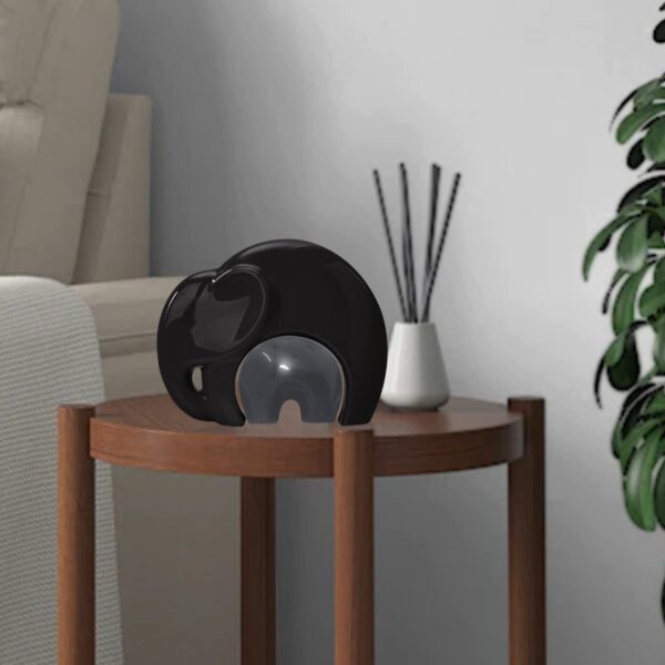 Home Décor Lucky Charm Elephant Mother & Child | Piano Finish Ceramic Figures - (Set of 2 Piece, Black and Grey)