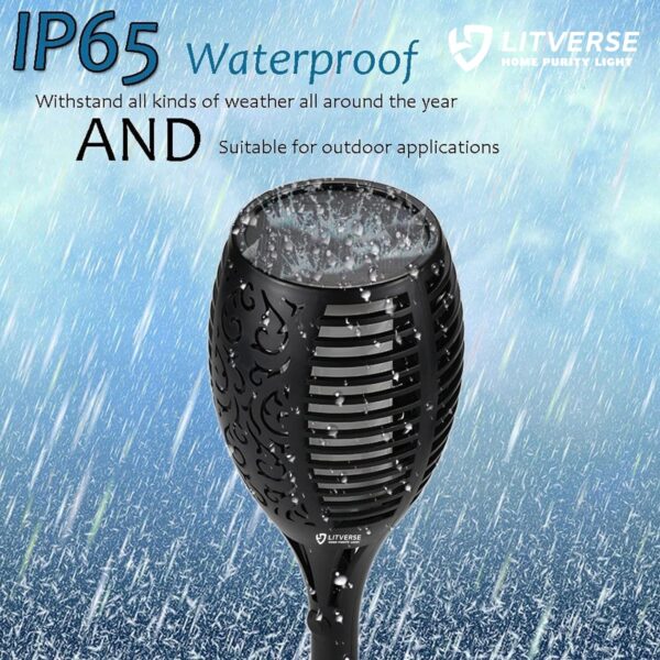 LITVERSE Solar Torch Lights | 96 LED Flickering Flame |2200 mAh | 3 Modes | Auto On/Off | Waterproof Outdoor Landscape & Wall Lighting for Garden, Patio, Yard, Balcony, Restaurant, Diwali | Pack of 2
