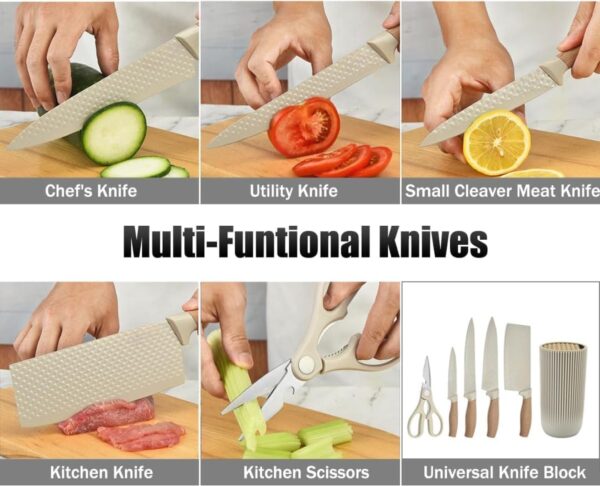 6 Piece Knife Set with Block | Razor-Sharp | German Engineered Knife Set | Lightweight and Strong | Chef, Kitchen, Veg, Bread, Tomato Knife | Dishwasher Safe