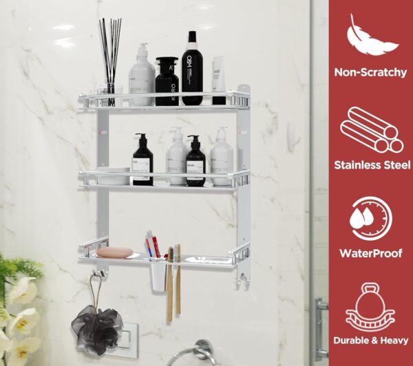 1774686423_GLOXY-Premium-Bathroom-Shelf-Rack-Chrome-Finish-Stainless-Steel-4in1-Wall-Mount-Bathroom-Soap-Rack-with-Toothbrush-Holder-Bathroom-Fittings-Accessories-Set-with-Multipurpose-Hooks.jpg GLOXY Premium Bathroom Shelf Rack - Chrome Finish Stainless Steel 4in1 Wall Mount Bathroom Soap Rack with Toothbrush Holder - Bathroom Fittings Accessories Set with Multipurpose Hooks
