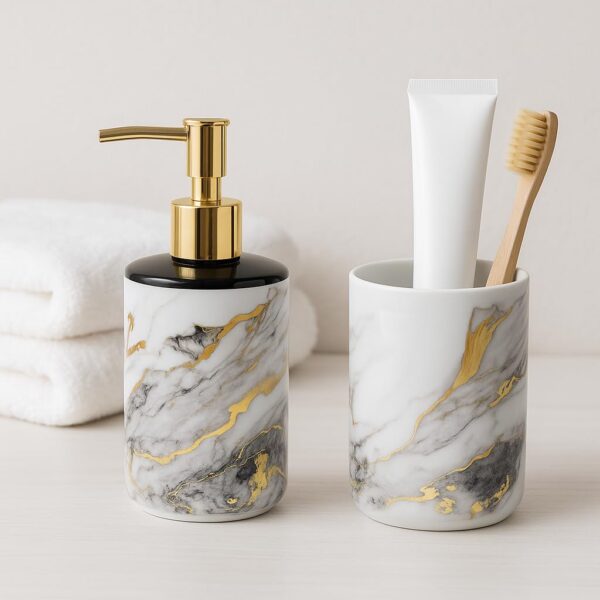 LAGET® Bathroom Accessories Set for Utility and Toothbrush Holder Bathroom LAGET® Bathroom Accessories Set for Utility and Toothbrush Holder Bathroom Decor | Handwash Liquid Soap Dispenser Pump for Bathroom, Kitchen, Wash Basin, Sink (White)