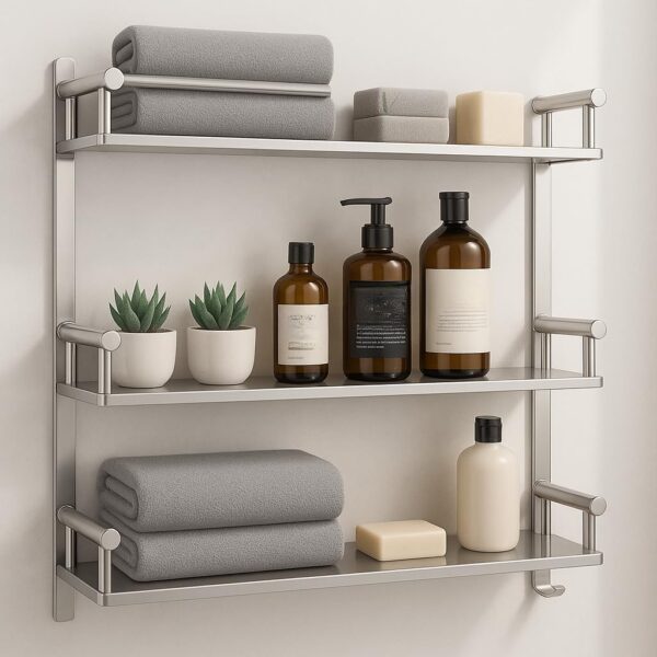 1774701387_3-Tier-Bathroom-Shelf-for-Wall-Steel-Shampoo-Holder-Rack-with-Double-Soap-Dish-Toothbrush-Stand-Tumbler-Bathroom-Accessories-Organizer-Shelf.jpg 3-Tier Bathroom Shelf for Wall | Steel Shampoo Holder Rack with Double Soap Dish, Toothbrush Stand & Tumbler | Bathroom Accessories Organizer Shelf