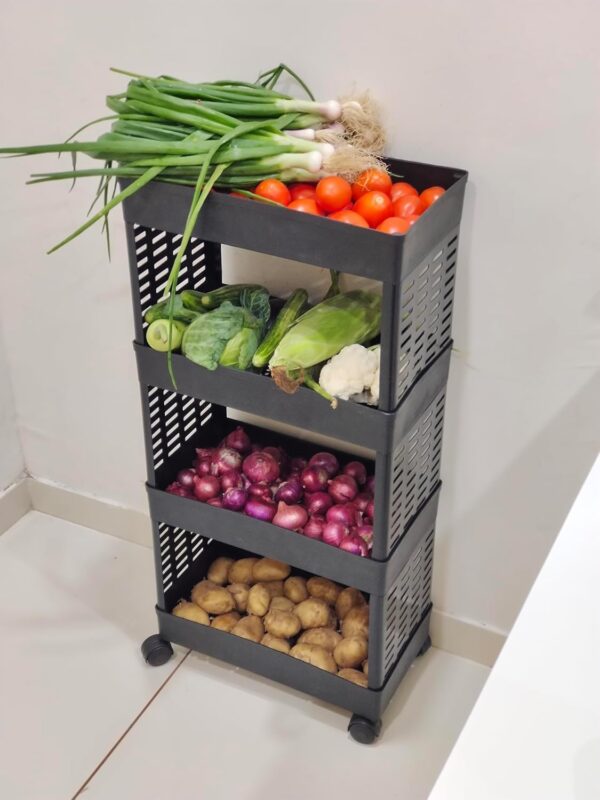 VIPEK 4 Tiers Storage Trolley with Wheels, Freestanding Multi Layer Rolling Storage Rack for Kitchen Bathroom Bedroom, Slim Organizer Cart for Cloth Storage Rack, Utility Home, Black