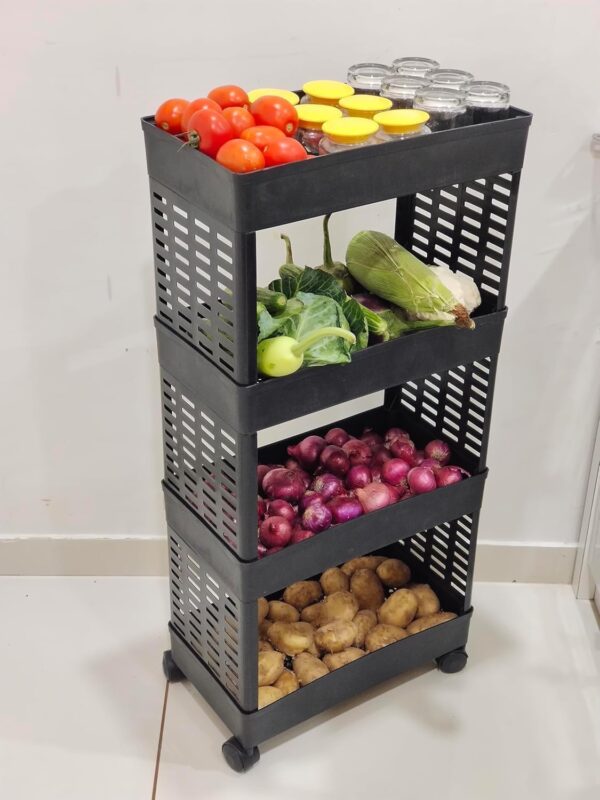 VIPEK 4 Tiers Storage Trolley with Wheels, Freestanding Multi Layer Rolling Storage Rack for Kitchen Bathroom Bedroom, Slim Organizer Cart for Cloth Storage Rack, Utility Home, Black