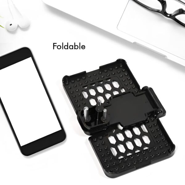 Prolet Foldable Wall Mount Mobile Holder Stand for Charging | Universal Socket Phone Holder with 3-Pin Plug | Space-Saving Foldable Design | Wall Mount Stand Compatible with All Smartphones (Black)