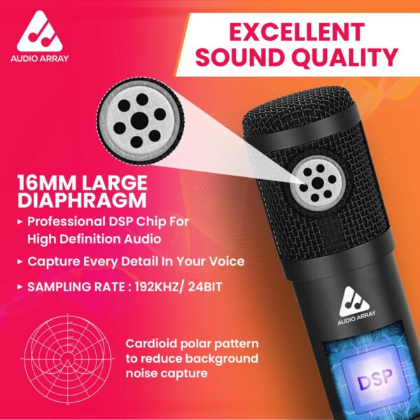 1774709942_Audio-Array-AM-C1-USB-Condenser-Microphone-Kit-for-Podcasting-Online-Meeting-Gaming-Singing-Live-Streaming-Boom-Arm-Pop-Filter-Mic-Cover-Spider-Shock-Mount-Tripod-2.5M-USB-Cable.jpg Audio Array AM-C1 USB Condenser Microphone Kit | for Podcasting, Online Meeting, Gaming, Singing & Live Streaming | Boom Arm, Pop Filter, Mic Cover, Spider Shock Mount, Tripod & 2.5M USB Cable
