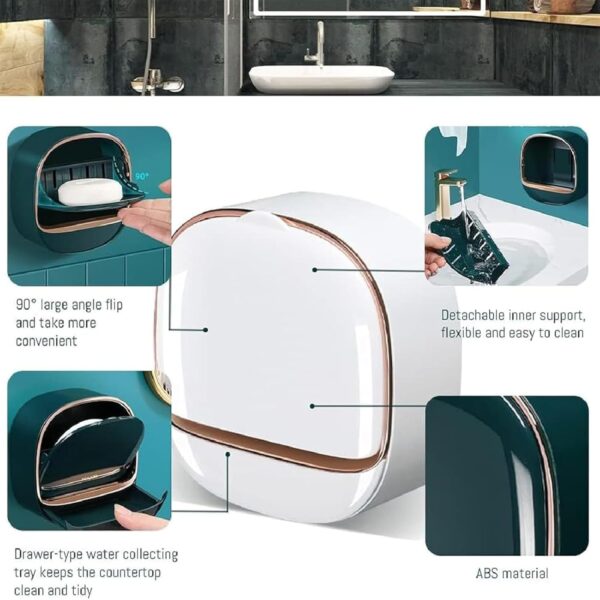 1774713811_Luxury-Soap-Holder-with-Drain-Tray-Waterproof-Soap-Dish-with-Drainage-Box-Soap-Box-Soap-Dish-with-Lid-Wall-Mounted-Drain-Sox-for-Bathroom-11.6-x-11.6-x-4.5-cm-White-Pack-of-1.jpg Luxury Soap Holder with Drain Tray, Waterproof Soap Dish with Drainage Box, Soap Box, Soap Dish with Lid, Wall Mounted Drain Sox for Bathroom, 11.6 x 11.6 x 4.5 cm, White, Pack of 1