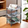 Kuber industries Plastic 3 Layer Multi-Purpose Kitchen Storage Basket Rack|Vegetable Basket for Kitchen (Grey Tiered Shelf)