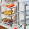Kuber industries Plastic 3 Layer Multi-Purpose Kitchen Storage Basket Rack|Vegetable Basket for Kitchen (Grey Tiered Shelf)