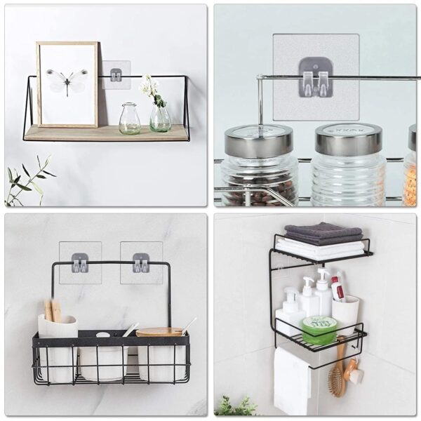 Seamless Adhesive Wall Mount Holder–Transparent Heavy Duty Sticky Hooks for Kitchen, Bathroom, Living Room & Office–Damage-Free Organizer for Racks, Shelves, Towel Bars & Accessories-Pack of 10