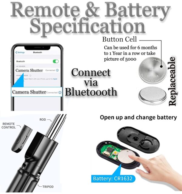 HOLD UP 67Inch/ 170cm Long Selfie Stick Tripod Stand with Wireless Remote, Long Tripod Stand with 360° Rotation, Compatible with Mobile/GoPro for Travel,Compatible with iPhone and All Smartphones