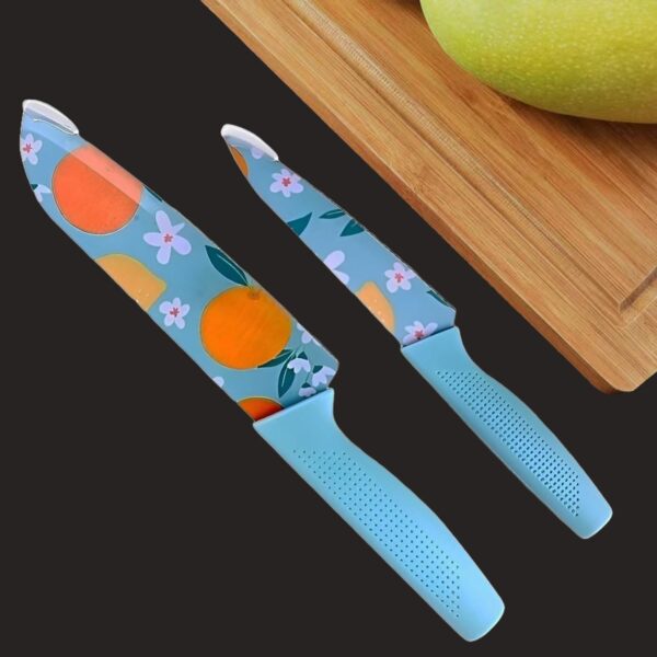 Carrot Kitchen Knife Stainless Steel 2 Pieces Professional Knife Set with Color Printing and Non-Slip Handle (Multi Color Printed)