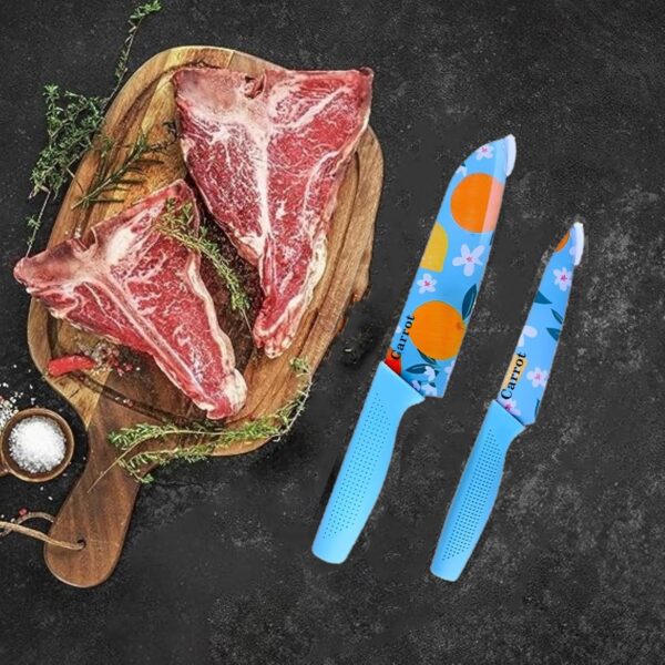 Carrot Kitchen Knife Stainless Steel 2 Pieces Professional Knife Set with Color Printing and Non-Slip Handle (Multi Color Printed)