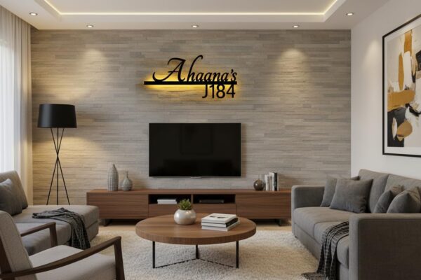 UNAKR EXPORTS INIDA Custom Name Plats Backlit LED Name Sign - Personalized Wall Decor for Home Entrance, Flat, House Door - Indoor Outdoor 18"x6" - Warm Light (led lights)