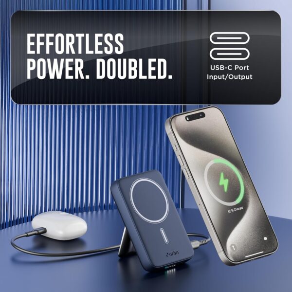 1774730534_URBN-10000mAh-Frost-MagSafe-Power-Bank-with-Built-in-Stand-15W-Magnetic-Wireless-Charging-20W-USB-C-PD-Fast-Charging-Ultra-Compact-Pass-Through-Charging-MagTag-Ring-Blue.jpg URBN 10000mAh Frost MagSafe Power Bank with Built-in Stand | 15W Magnetic Wireless Charging | 20W USB-C PD Fast Charging | Ultra Compact | Pass-Through Charging | MagTag Ring | (Blue)