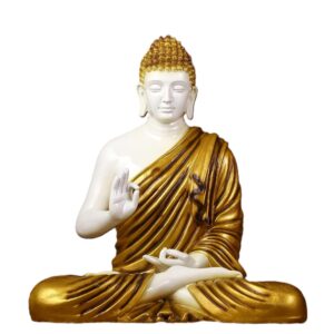 Big Size Meditating Buddha Idol Statue Showpiece for Home Garden Living Room Decor Decoration Gift Gifting Items, 15 inches / 35cm / 1 Feet, Buddha (Green Golden) (Golden Brown)