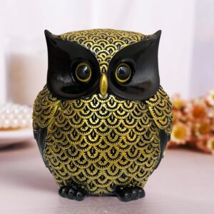 Xtore® Modern Classy Lucky Owl Resin Art Figure Showpiece (Pack of 1, Black and Golden)