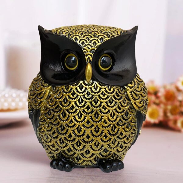 Xtore® Modern Classy Lucky Owl Resin Art Figure Showpiece (Pack of 1, Black and Golden)