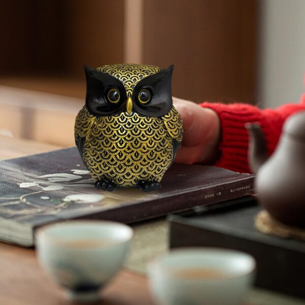 Xtore® Modern Classy Lucky Owl Resin Art Figure Showpiece (Pack of 1, Black and Golden)