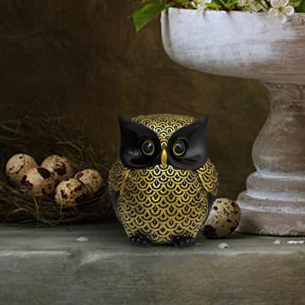 Xtore® Modern Classy Lucky Owl Resin Art Figure Showpiece (Pack of 1, Black and Golden)