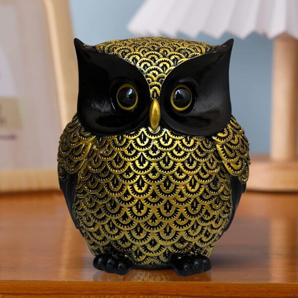 Xtore® Modern Classy Lucky Owl Resin Art Figure Showpiece (Pack of 1, Black and Golden)