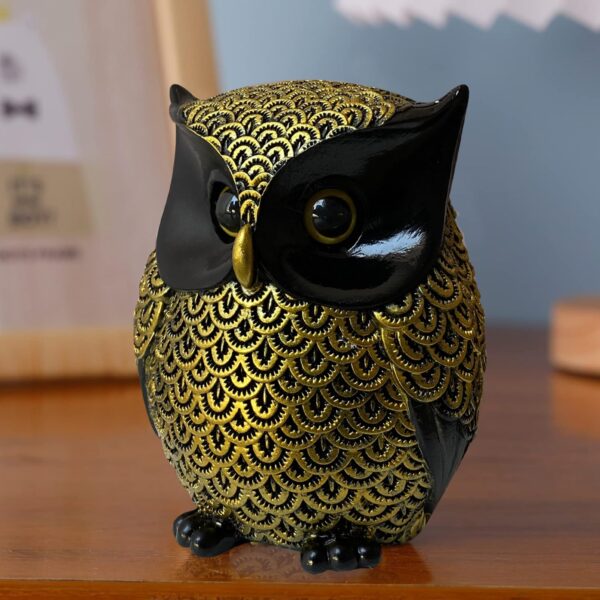 Xtore® Modern Classy Lucky Owl Resin Art Figure Showpiece (Pack of 1, Black and Golden)